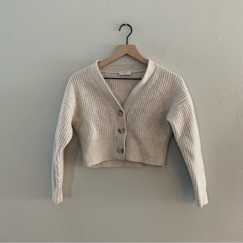 Aritzia Babaton Irving Merino Wool Cropped Sweater Cardigan